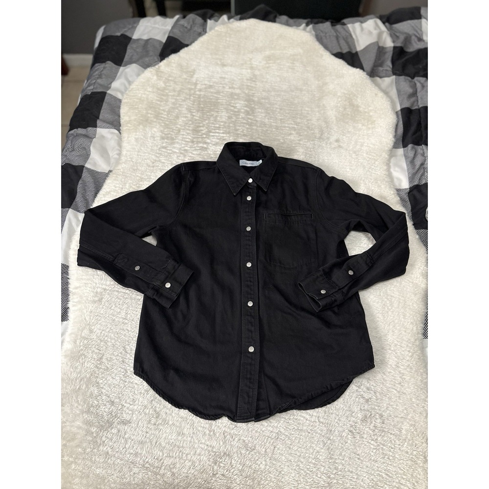Calvin Klein Mens Black Denim Button Jean Jacket Size Medium Trucker Modern